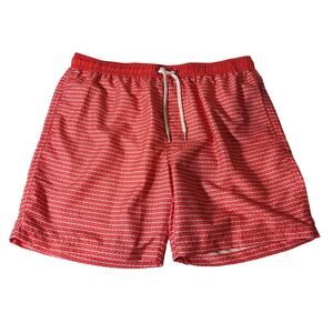 Ocean Coast Men's Size L Salmon Swim Trunks Fish Hooks Pattern Elastic Waist